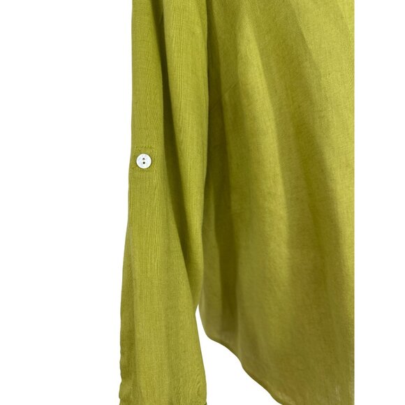 J. Jill Love Linen Green Roll Tab Long Sleeve Button-Up Shirt Women's Size XLP - Picture 4 of 9